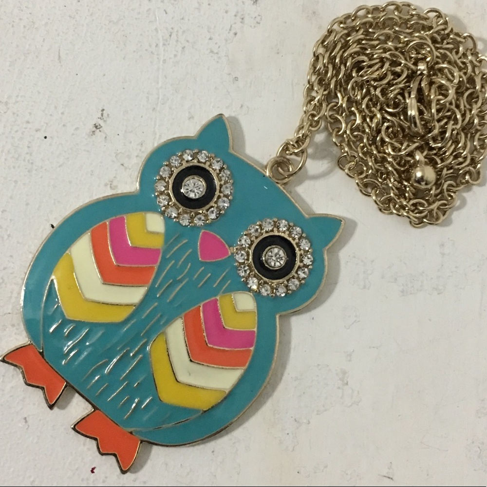 Beautiful Colorful Rhinestone Owl Necklace